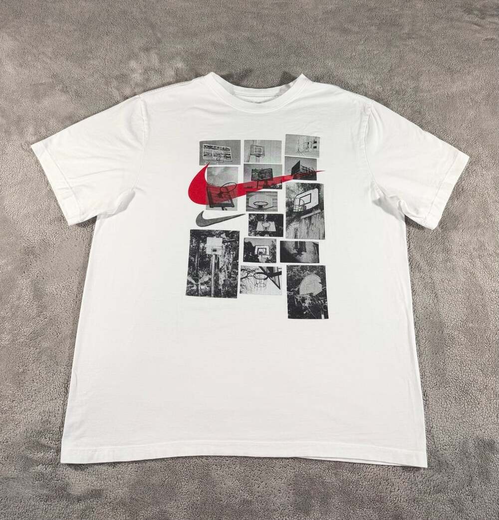 Nike Men’s Basketball Hoop Graphic T-Shirt Size L White Short Sleeve